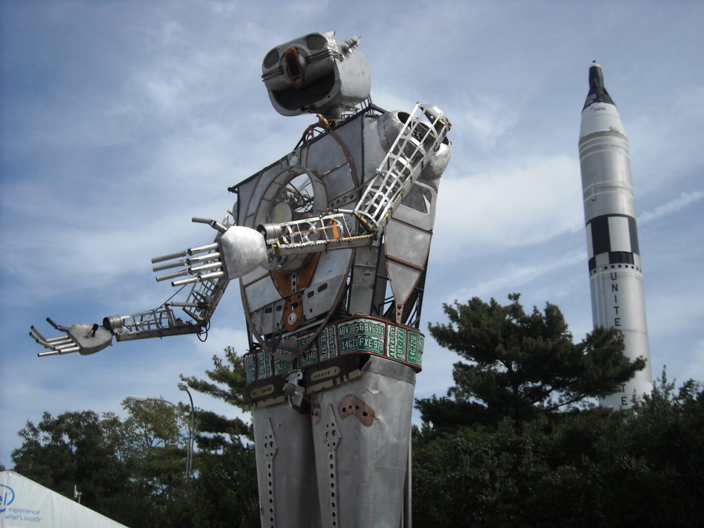 A giant robot greets visitors at The Maker Faire, where technology, art, and DIY culture intersect.